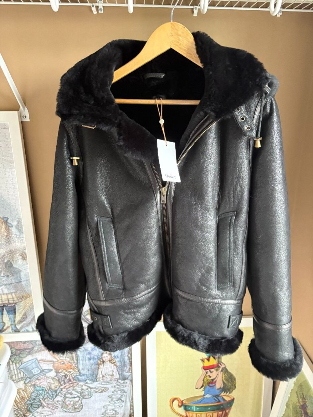 Quince Sherling Coldweather Bomber Jacket Black Medium $275 NWOT